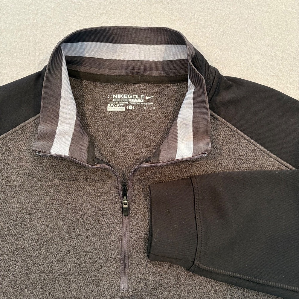 Nike Golf Tour Performance Dri-Fit 1/4 Zip Pullover Men Large Gray Black Lng Slv